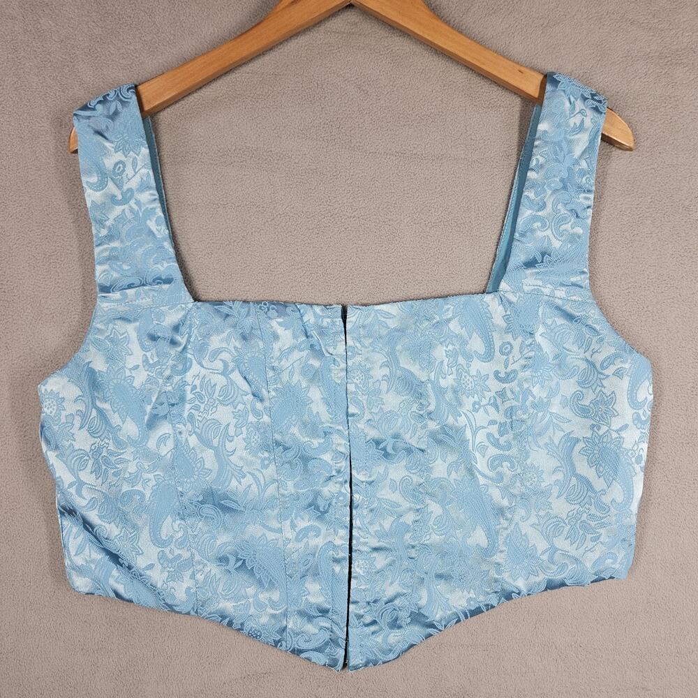 Princess Polly Day Dreaming Corset Crop Top Womens 12 Blue Satin Paisley Sexy